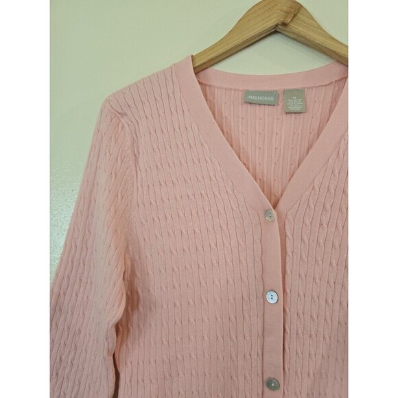 Field Gear Pink Button Cardigan Sweater Womens Medium Knit Preppy 3/4 Sleeve - Picture 3 of 9